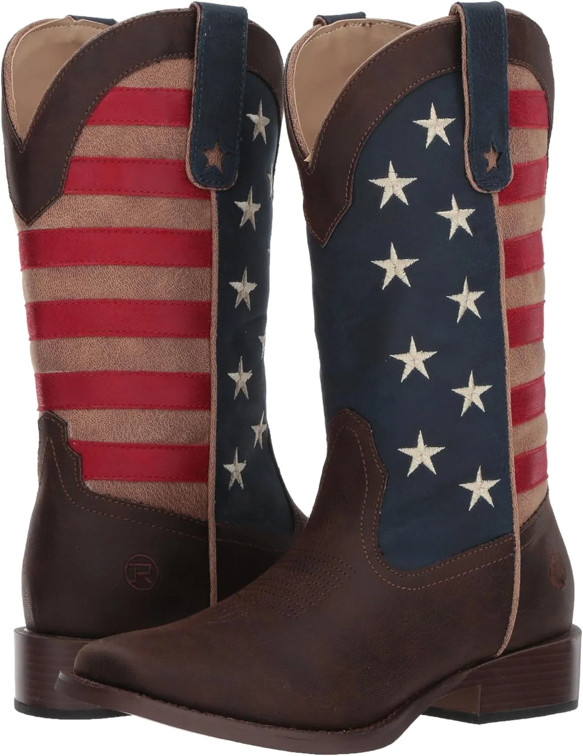 ROPER Womens American Patriotic Square Toe Casual Boots Mid Calf Low Heel 1-2" - Blue, Brown, Red