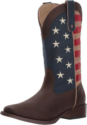 ROPER Womens American Patriotic Square Toe Casual Boots Mid Calf Low Heel 1-2" - Blue, Brown, Red