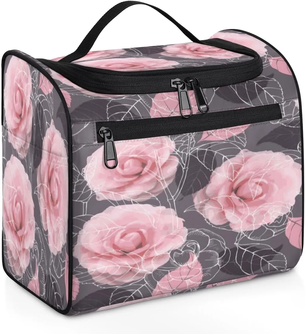 Rose Paint Hanging Toiletry Bag for Men Women Travel Cosmetic Makeup Organizer Bag Water Resistant Large Portable Wash Case for Accessories, Toiletries, Cosmetics