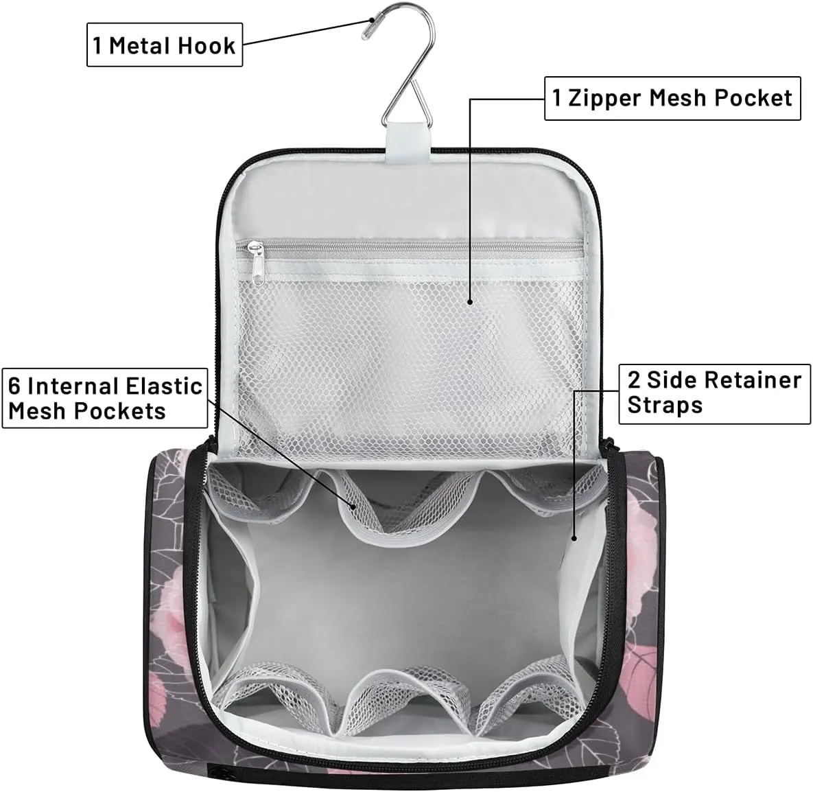 Rose Paint Hanging Toiletry Bag for Men Women Travel Cosmetic Makeup Organizer Bag Water Resistant Large Portable Wash Case for Accessories, Toiletries, Cosmetics