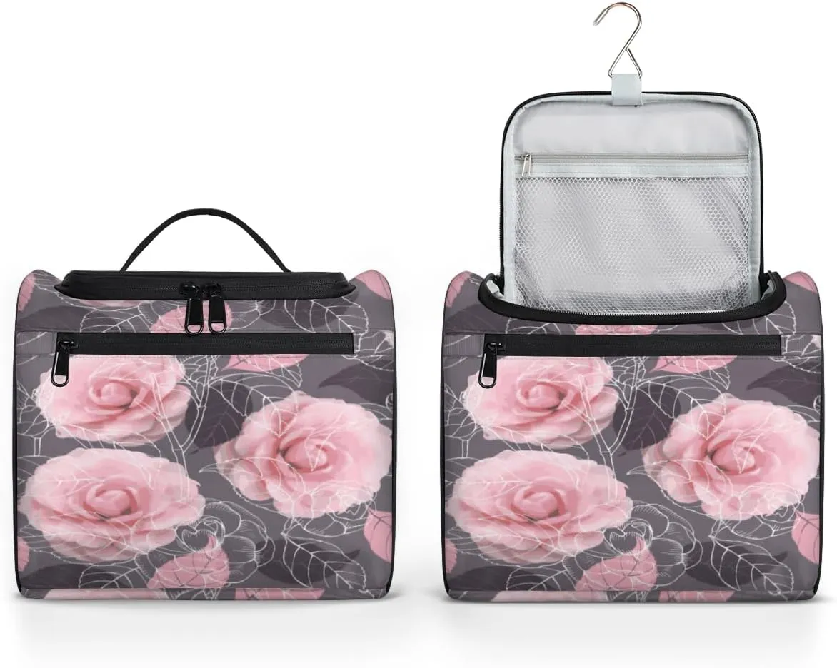 Rose Paint Hanging Toiletry Bag for Men Women Travel Cosmetic Makeup Organizer Bag Water Resistant Large Portable Wash Case for Accessories, Toiletries, Cosmetics