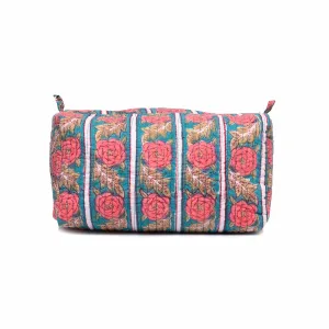 ROSE SHOWER TURQUOISE QUILTED TOILETRY POUCH