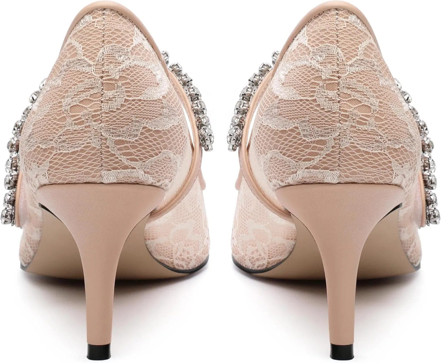 ROSERWISH Women's Closed Toe Rhinstone Wedding Low Heel Kitten Heels Pointed Toe Pumps High Heeled Prom Party Dress Shoes