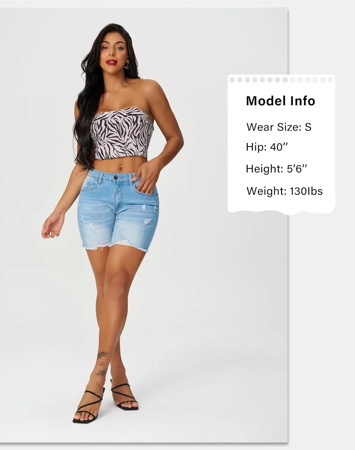 roswear Women’s Casual Summer Ripped High Waisted Denim Shorts Stretch Distressed Frayed Raw Hem Jean Shorts