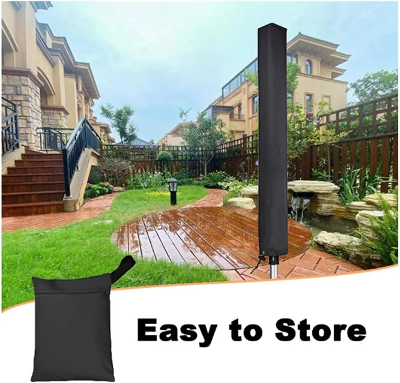 Rotary Washing Line Cover 600D Oxford Umbrella Drying Line Rack Cover Waterproof Anti-UV with Zipper & Drawstring & with A Storage Bag for All Rotary Dryer Washing Lines(Black,71x6x6inch)