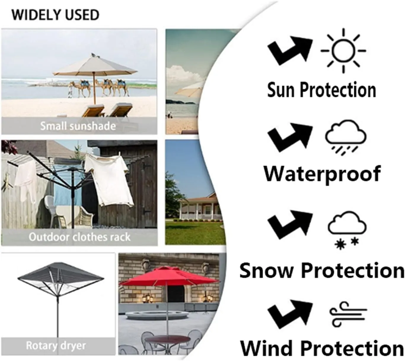Rotary Washing Line Cover 600D Oxford Umbrella Drying Line Rack Cover Waterproof Anti-UV with Zipper & Drawstring & with A Storage Bag for All Rotary Dryer Washing Lines(Black,71x6x6inch)
