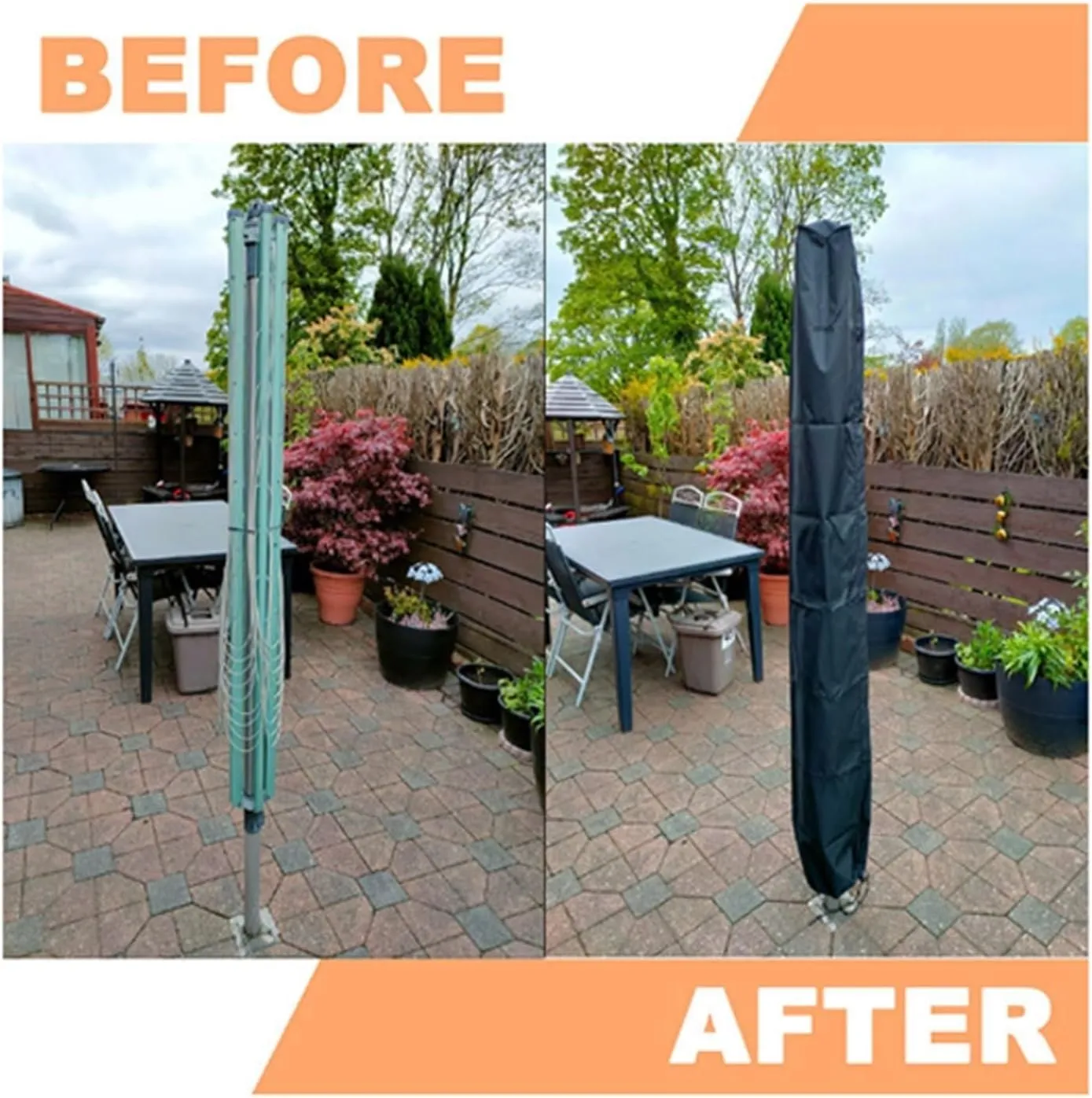 Rotary Washing Line Cover 600D Oxford Umbrella Drying Line Rack Cover Waterproof Anti-UV with Zipper & Drawstring & with A Storage Bag for All Rotary Dryer Washing Lines(Black,71x6x6inch)