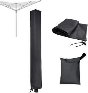 Rotary Washing Line Cover 600D Oxford Umbrella Drying Line Rack Cover Waterproof Anti-UV with Zipper & Drawstring & with A Storage Bag for All Rotary Dryer Washing Lines(Black,71x6x6inch)
