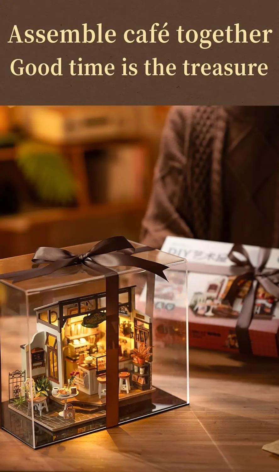 Rowood Miniature House Kit,DIY Miniature Dollhouse Kits for Adults to Build to Live in,Mayberry Street Miniatures,Wooden Adults Craft Kits,Mini Model Kits with LED,Birthday for Teens(NO.17 Cafe)