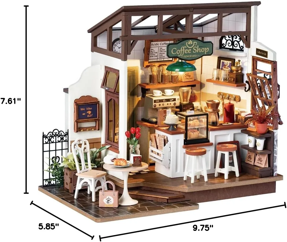 Rowood Miniature House Kit,DIY Miniature Dollhouse Kits for Adults to Build to Live in,Mayberry Street Miniatures,Wooden Adults Craft Kits,Mini Model Kits with LED,Birthday for Teens(NO.17 Cafe)