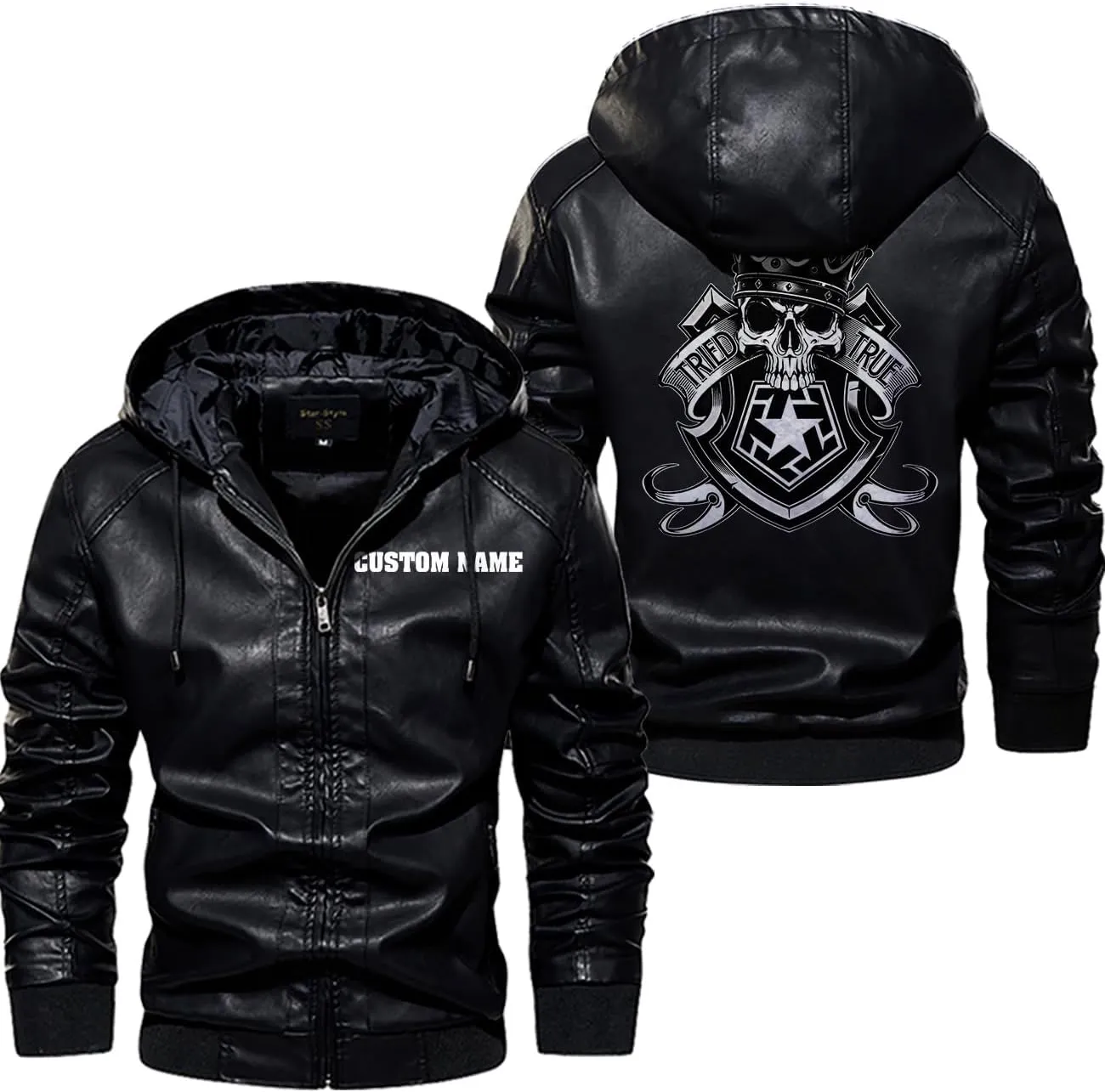 Royal Skull with Crown and Shield Emblem for Motorcycle Riders, Personalized Mens PU Leather Vest Coat Custom Jacket