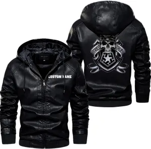Royal Skull with Crown and Shield Emblem for Motorcycle Riders, Personalized Mens PU Leather Vest Coat Custom Jacket