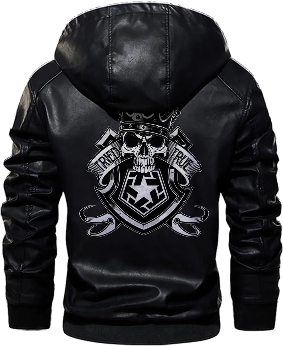 Royal Skull with Crown and Shield Emblem for Motorcycle Riders, Personalized Mens PU Leather Vest Coat Custom Jacket