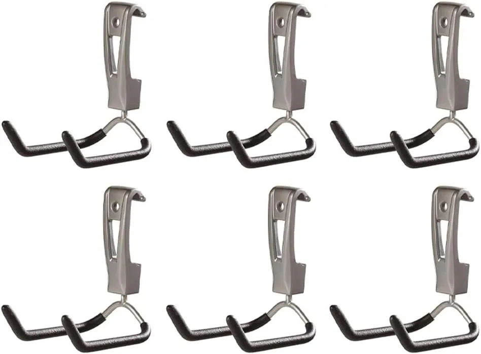 Rubbermaid FastTrack Wall Mounted Garage Storage Utility Multi Hook for Tools, Chairs, Hose, Equipment, and Other Items, Supports 25 Lbs Each (6 Pack)