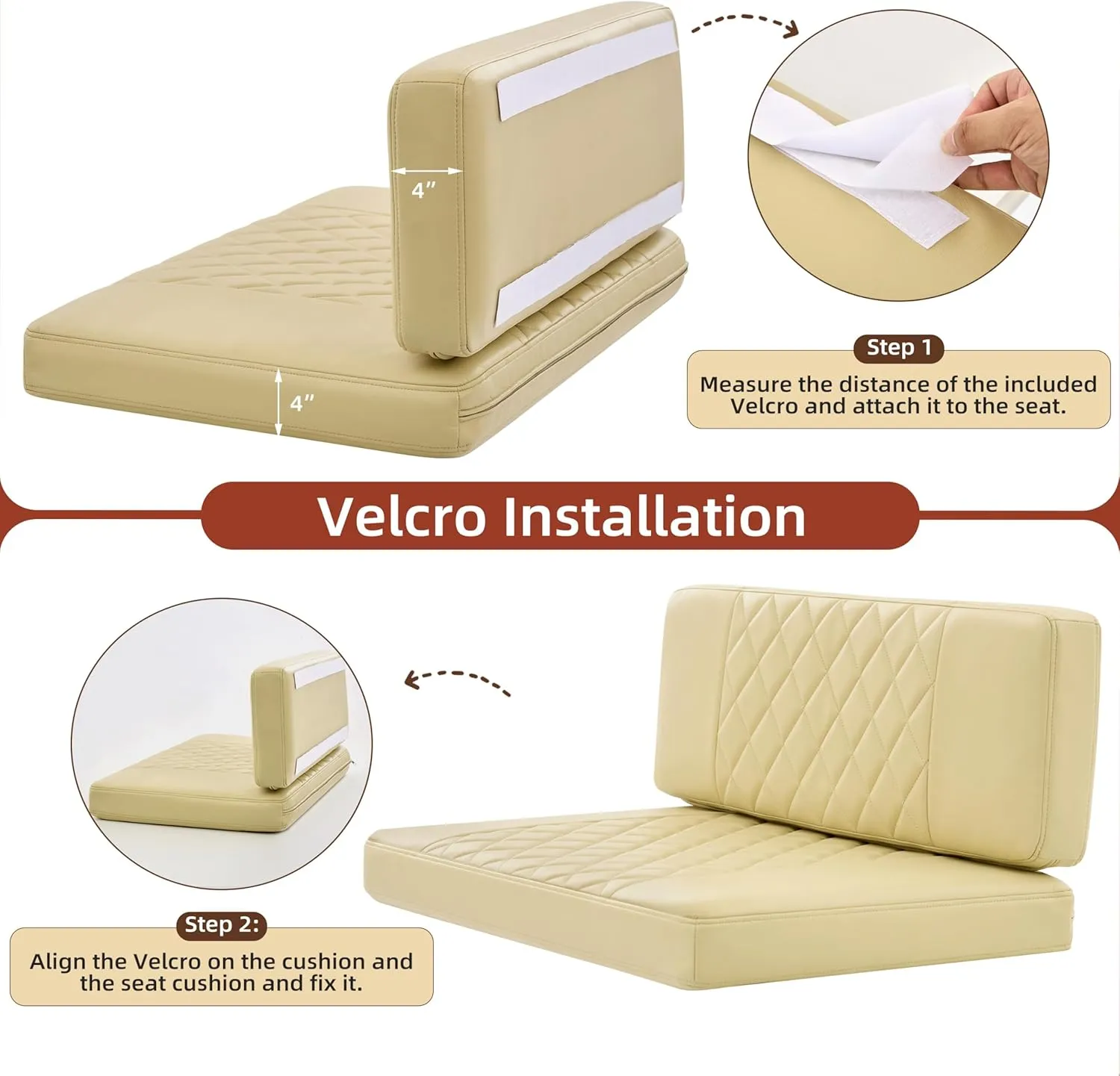 RV Dinette Cushions,2 Sets of PU Leather Replacement Camper Cushions Includes 2 Booth Seats and 2 Backrests for RV,Camper,Trailer Bed (Beige,40")