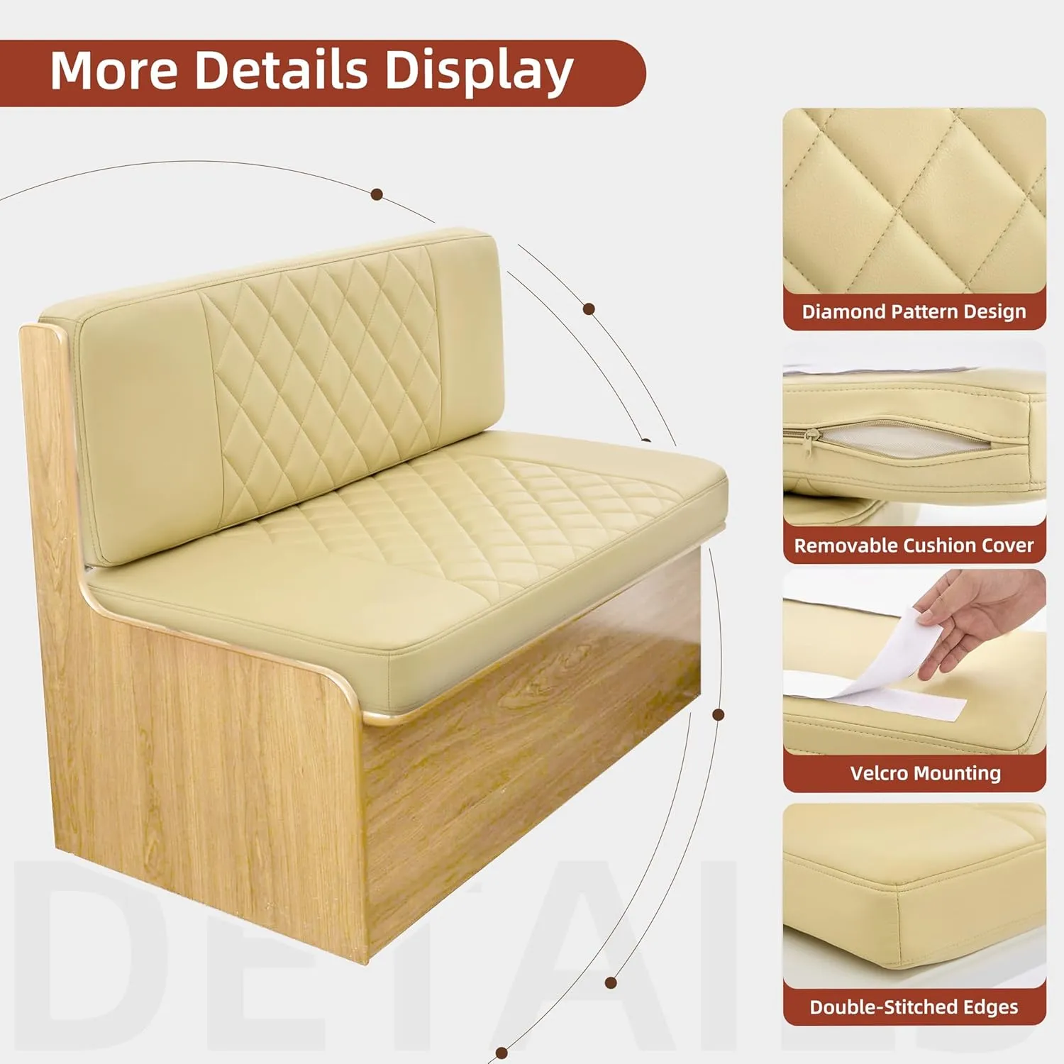RV Dinette Cushions,2 Sets of PU Leather Replacement Camper Cushions Includes 2 Booth Seats and 2 Backrests for RV,Camper,Trailer Bed (Beige,40")
