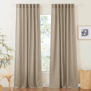 RYB HOME Khaki Linen Curtains 95 inches, Rod Pocket & Back Tab Linen Blend Boho Elegant Light Filtering Stain Resistant Privacy Protected Panels for Dining Room, 52" W, 2 Panels
