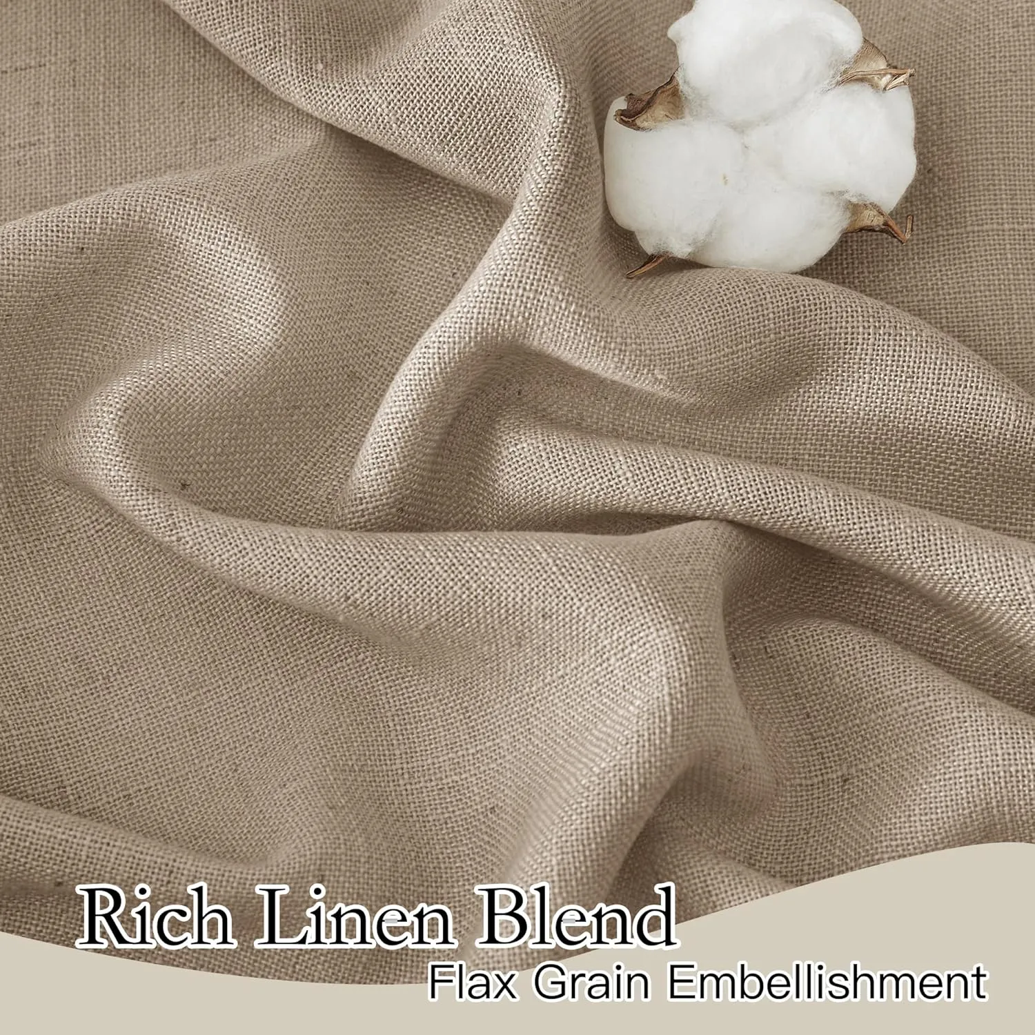 RYB HOME Khaki Linen Curtains 95 inches, Rod Pocket & Back Tab Linen Blend Boho Elegant Light Filtering Stain Resistant Privacy Protected Panels for Dining Room, 52" W, 2 Panels