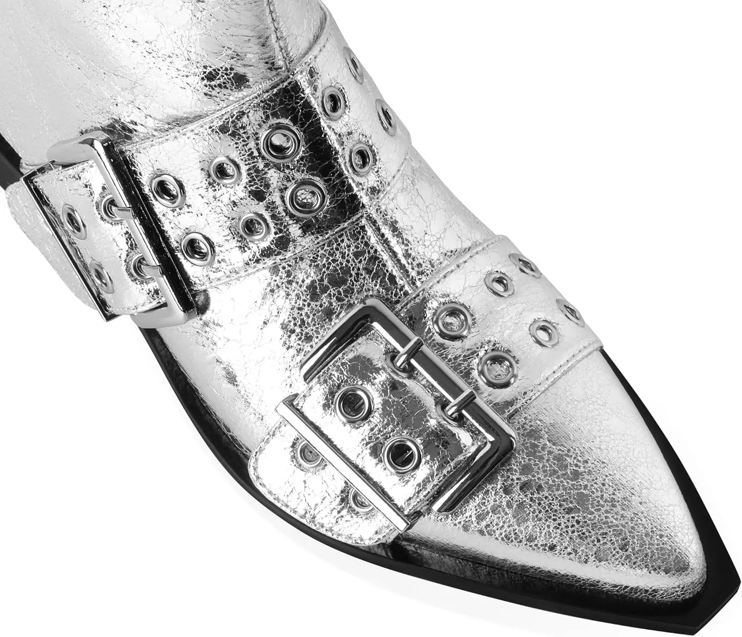 SAMMITOP Women's Ankle Boot Chunky Low Heel Dress Ankle Boots Classic Pointed Toe Side Zipper Chelsea Booties with Metal Buckle Eyelet 1.2 Inch