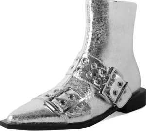 SAMMITOP Women's Ankle Boot Chunky Low Heel Dress Ankle Boots Classic Pointed Toe Side Zipper Chelsea Booties with Metal Buckle Eyelet 1.2 Inch