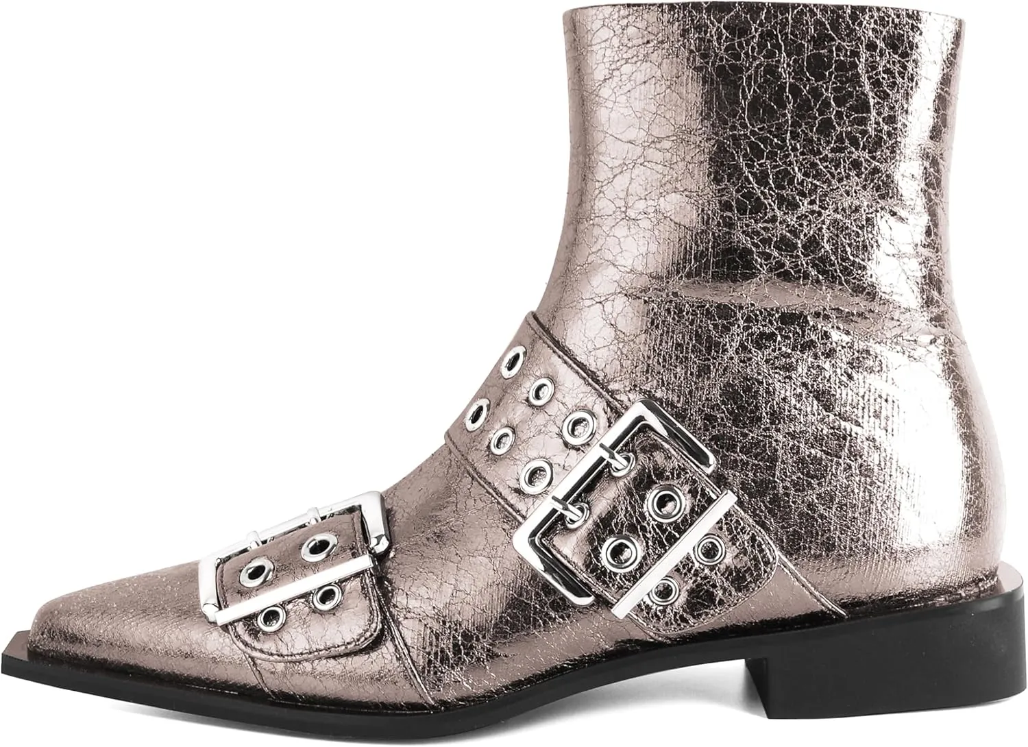 SAMMITOP Women's Ankle Boot Chunky Low Heel Dress Ankle Boots Classic Pointed Toe Side Zipper Chelsea Booties with Metal Buckle Eyelet 1.2 Inch