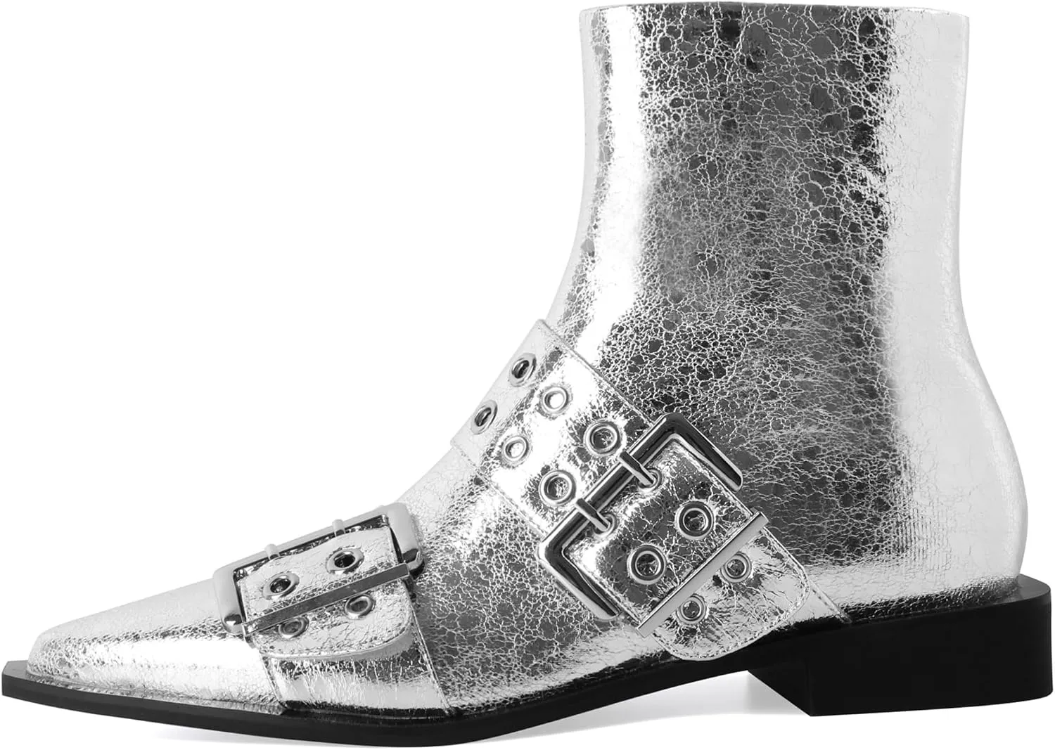 SAMMITOP Women's Ankle Boot Chunky Low Heel Dress Ankle Boots Classic Pointed Toe Side Zipper Chelsea Booties with Metal Buckle Eyelet 1.2 Inch