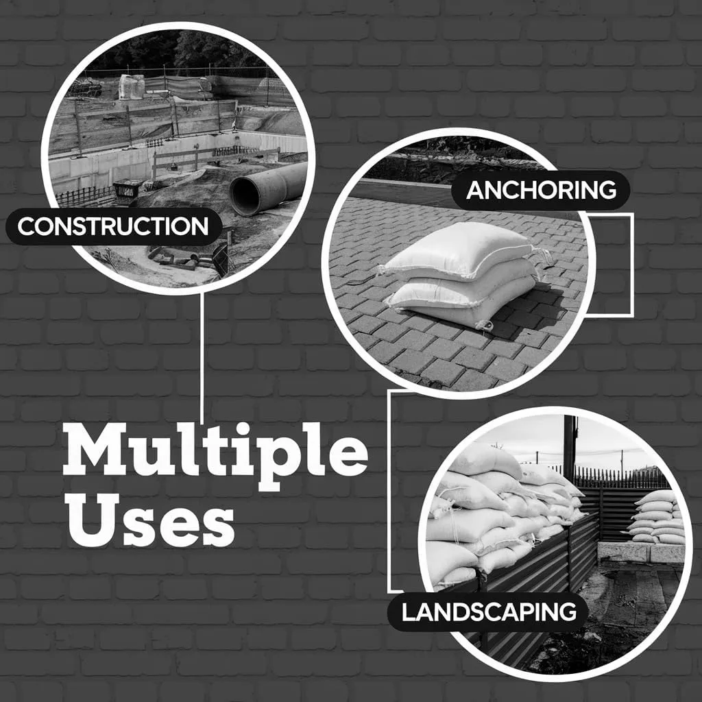 SAND BAGS - Heavy Duty Sandbags with Tie Strings | Empty Woven Polypropylene Bags for Flood Control, UV Resistant, 50 lb Capacity, 14x26 inches, (50 empty eSandbags)