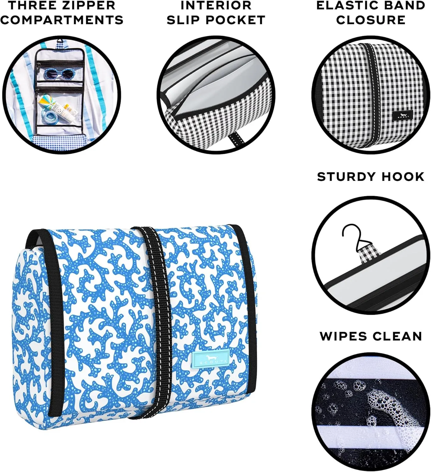 SCOUT Beauty Burrito Hanging Toiletry and Cosmetic Organizer with 3 Compartments