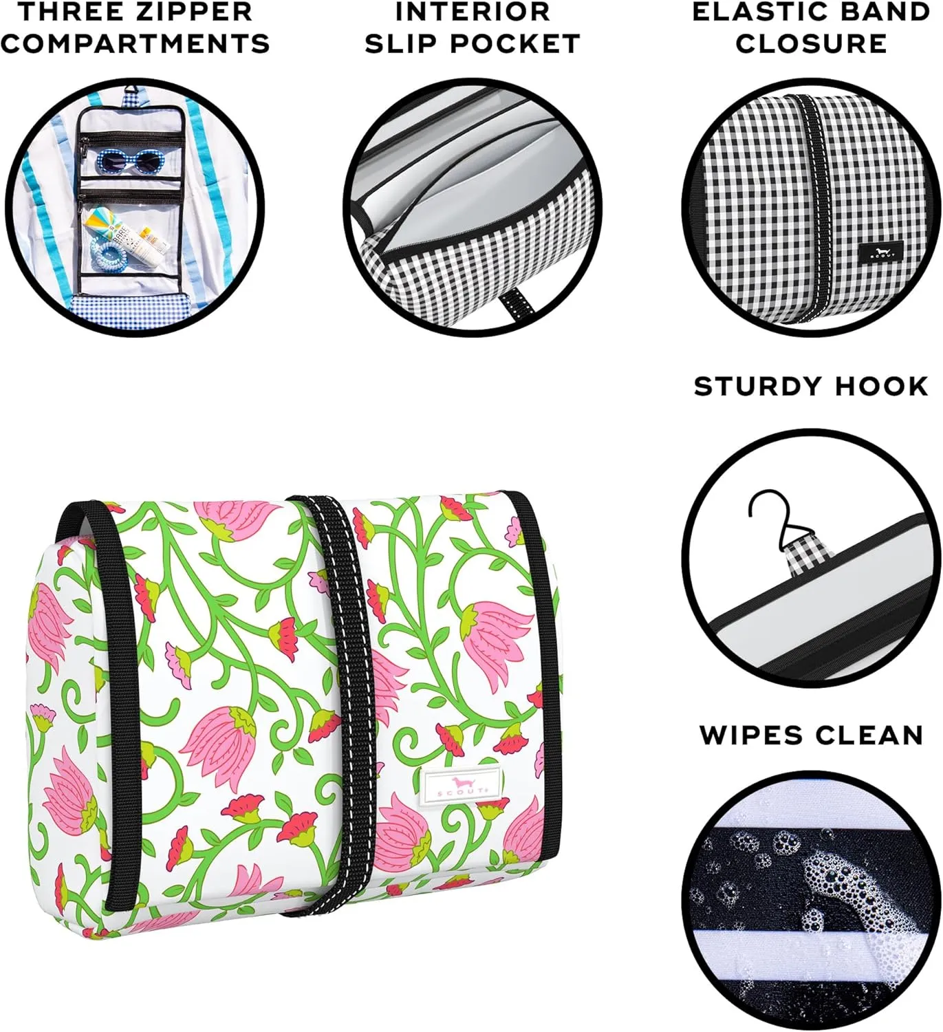 SCOUT Beauty Burrito Hanging Toiletry and Cosmetic Organizer with 3 Compartments
