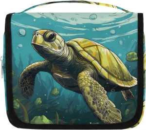 Sea Turtle Hanging Travel Toiletry Bag Kit Makeup Case Cosmetics Organizer Underwater Animal Toiletry Bag for Women Make up Accessories Shampoo Body Cream Brushes Set