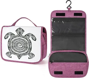 Sea Turtle,Travel Toiletry Hanging Bag Waterproof Bags,Maori Tattoo Style of Sea Animal,Makeup bag Organizers, Cosmetic Travel-Sized Container,Large Capacity for Women,Black And White