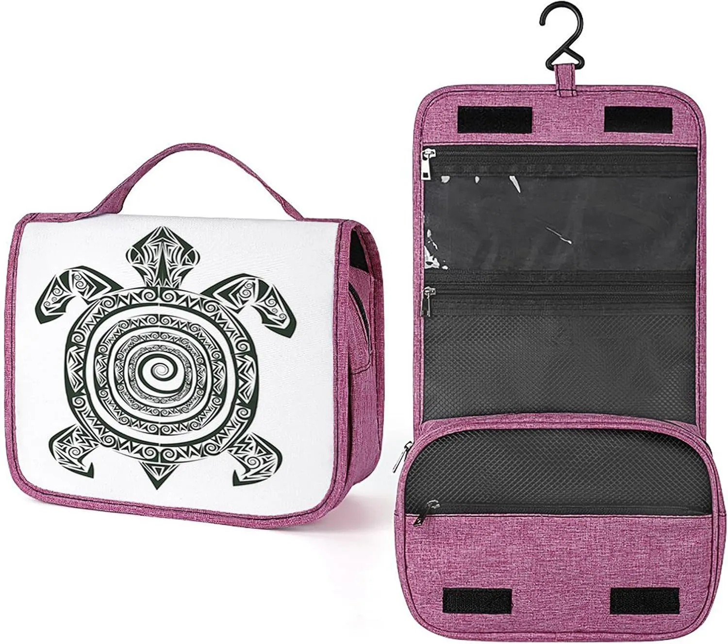 Sea Turtle,Travel Toiletry Hanging Bag Waterproof Bags,Maori Tattoo Style of Sea Animal,Makeup bag Organizers, Cosmetic Travel-Sized Container,Large Capacity for Women,Black And White