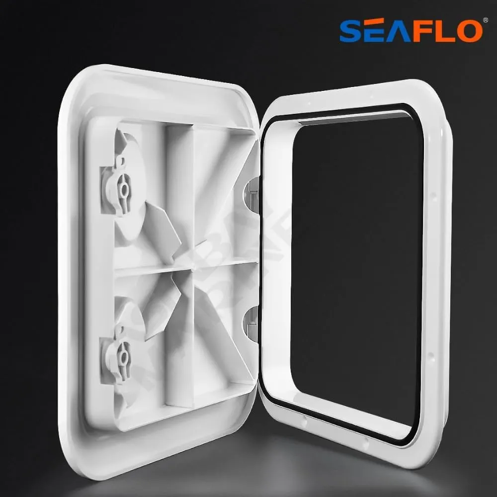 SEAFLO Marine Boat Deck Rectangular Access Hatch - White/Black, Lock and Key/Regular