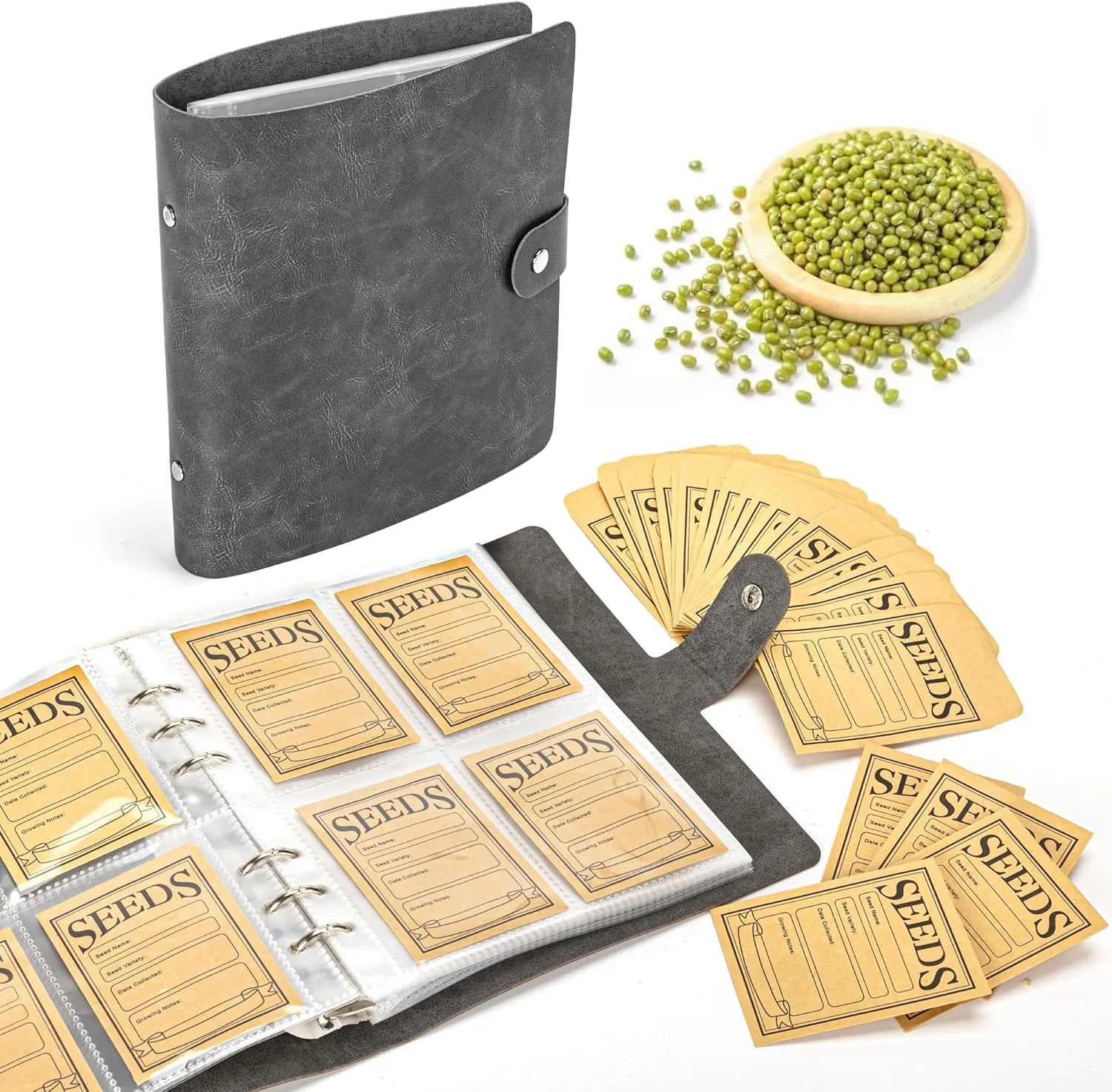 Seed Storage Organizer, 200 Pockets Seed Organizer Binder with 100pcs Sealing Seeds Envelopes Garden Seeds Storage Box,Garden Envelopes for Vegetable (Black)
