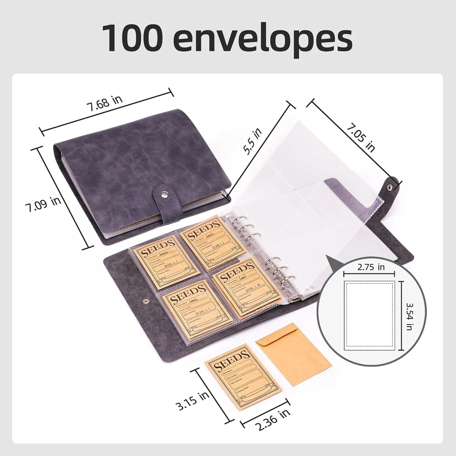 Seed Storage Organizer, 200 Pockets Seed Organizer Binder with 100pcs Sealing Seeds Envelopes Garden Seeds Storage Box,Garden Envelopes for Vegetable (Black)