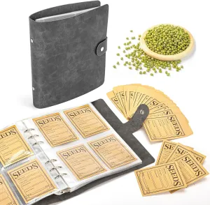 Seed Storage Organizer, 200 Pockets Seed Organizer Binder with 100pcs Sealing Seeds Envelopes Garden Seeds Storage Box,Garden Envelopes for Vegetable (Black)