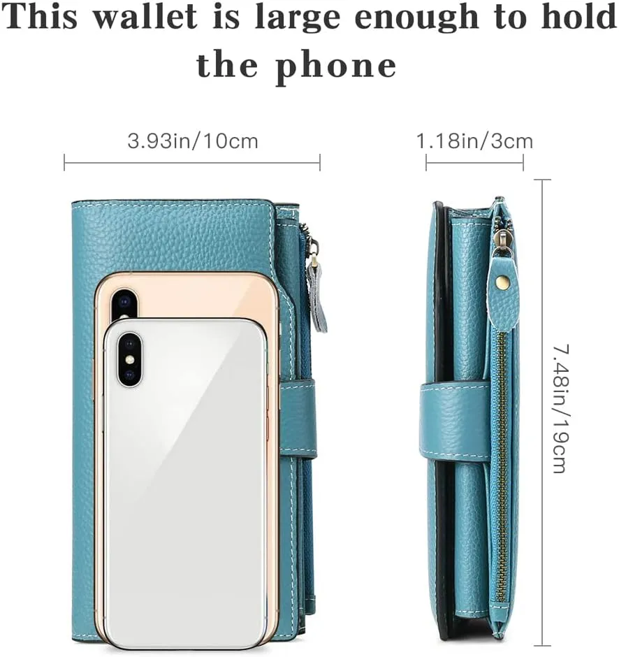 SENDEFN Women Leather Wallets RFID Blocking Clutch Card Holder Ladies Purse with Zipper Pocket
