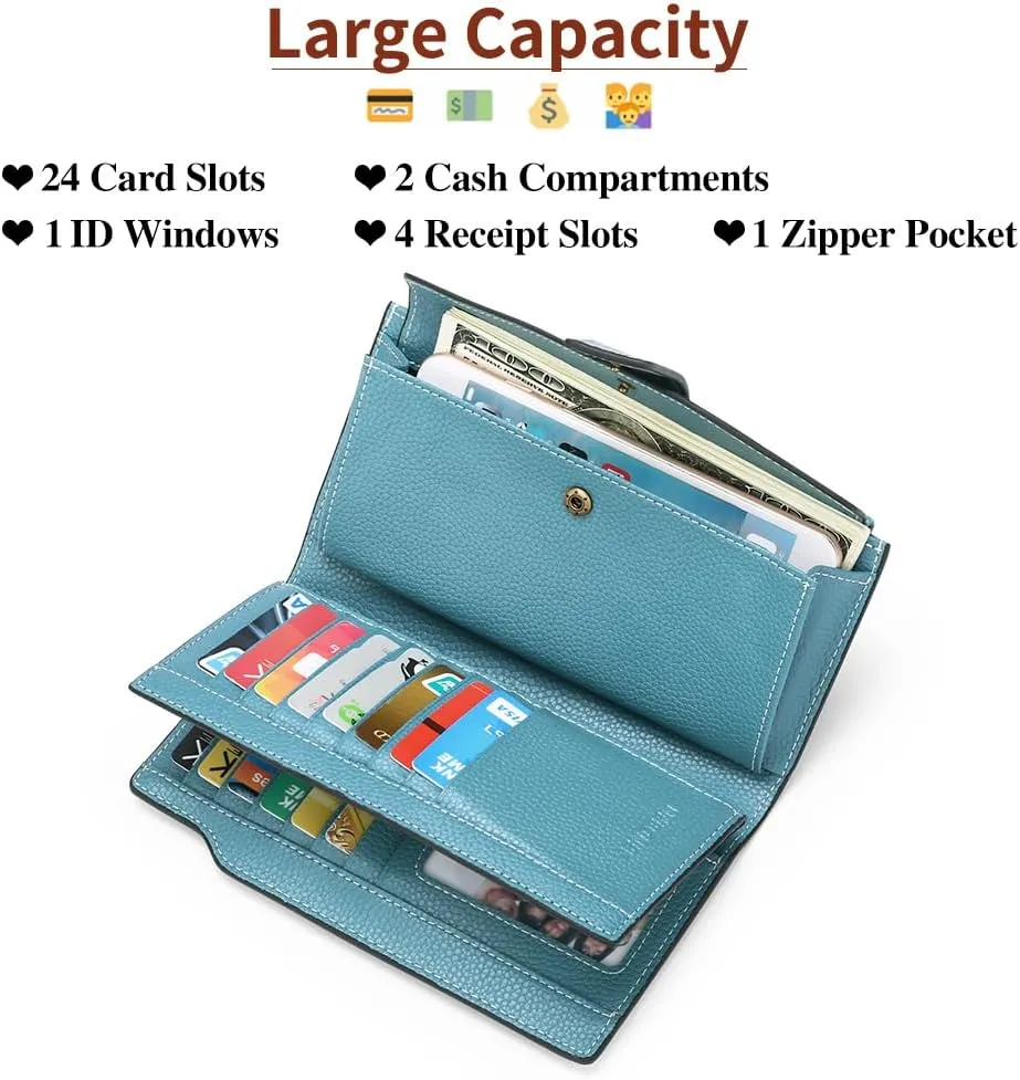 SENDEFN Women Leather Wallets RFID Blocking Clutch Card Holder Ladies Purse with Zipper Pocket