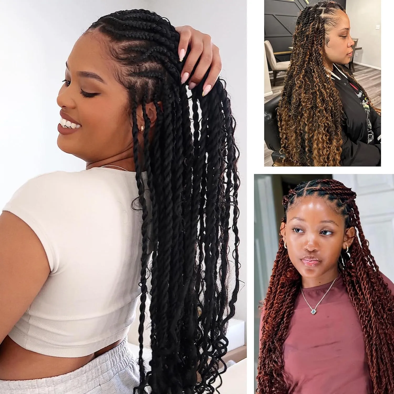 Senegalese Twist Crochet Hair with Curly Ends - 24 Inch Boho Island Twist Crochet Hair 8 Packs Boho Goddess Twist Crochet Hair Pre Looped Crochet Twists with Curly Ends(24(8Packs), 1B/30)