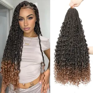 Senegalese Twist Crochet Hair with Curly Ends - 24 Inch Boho Island Twist Crochet Hair 8 Packs Boho Goddess Twist Crochet Hair Pre Looped Crochet Twists with Curly Ends(24(8Packs), 1B/30)