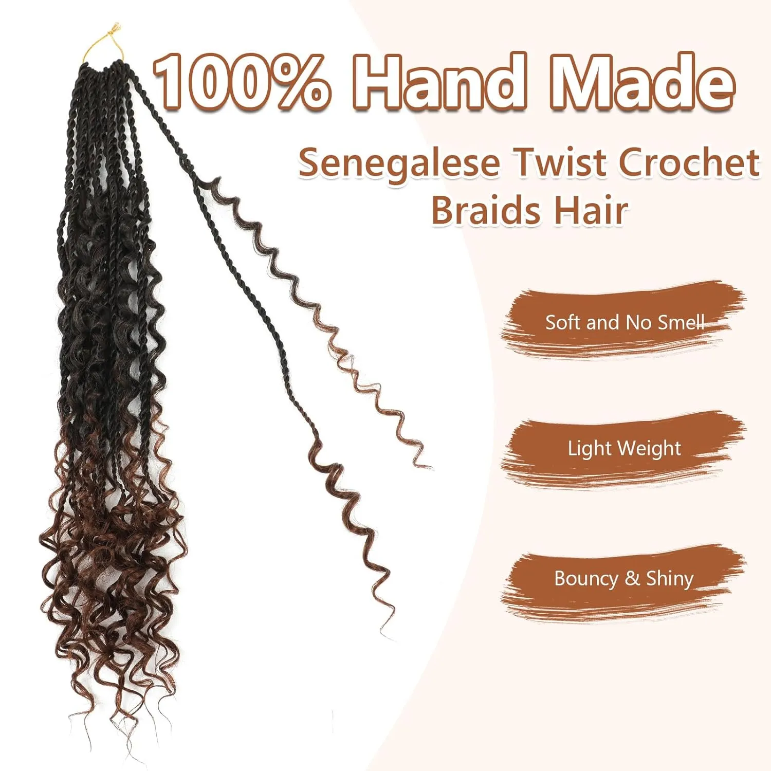 Senegalese Twist Crochet Hair with Curly Ends - 24 Inch Boho Island Twist Crochet Hair 8 Packs Boho Goddess Twist Crochet Hair Pre Looped Crochet Twists with Curly Ends(24(8Packs), 1B/30)