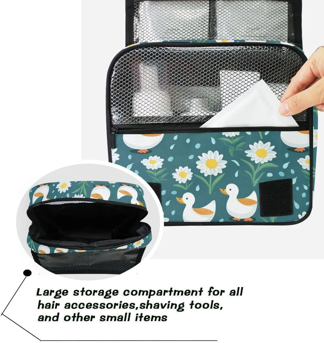 senya Hanging Travel Toiletry Bag 649 Duck Green Flowers Kit Makeup Case Cosmetics Organizer for Men Women
