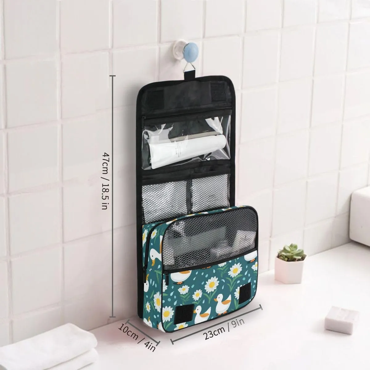 senya Hanging Travel Toiletry Bag 649 Duck Green Flowers Kit Makeup Case Cosmetics Organizer for Men Women