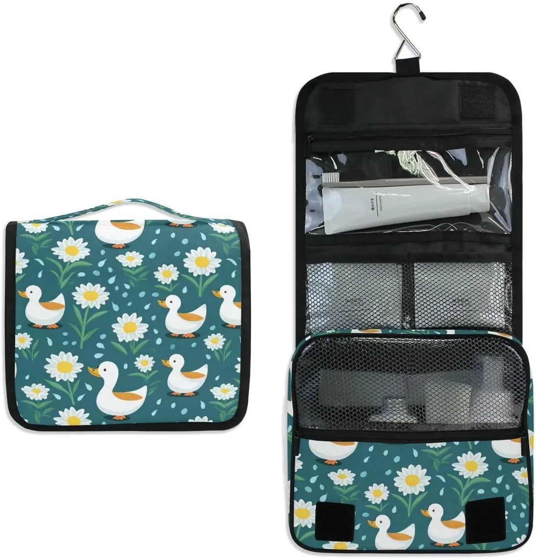 senya Hanging Travel Toiletry Bag 649 Duck Green Flowers Kit Makeup Case Cosmetics Organizer for Men Women