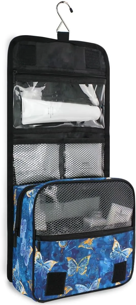 senya Hanging Travel Toiletry Bag Butterflies Dye Navy Kit Makeup Case Cosmetics Organizer for Men Women