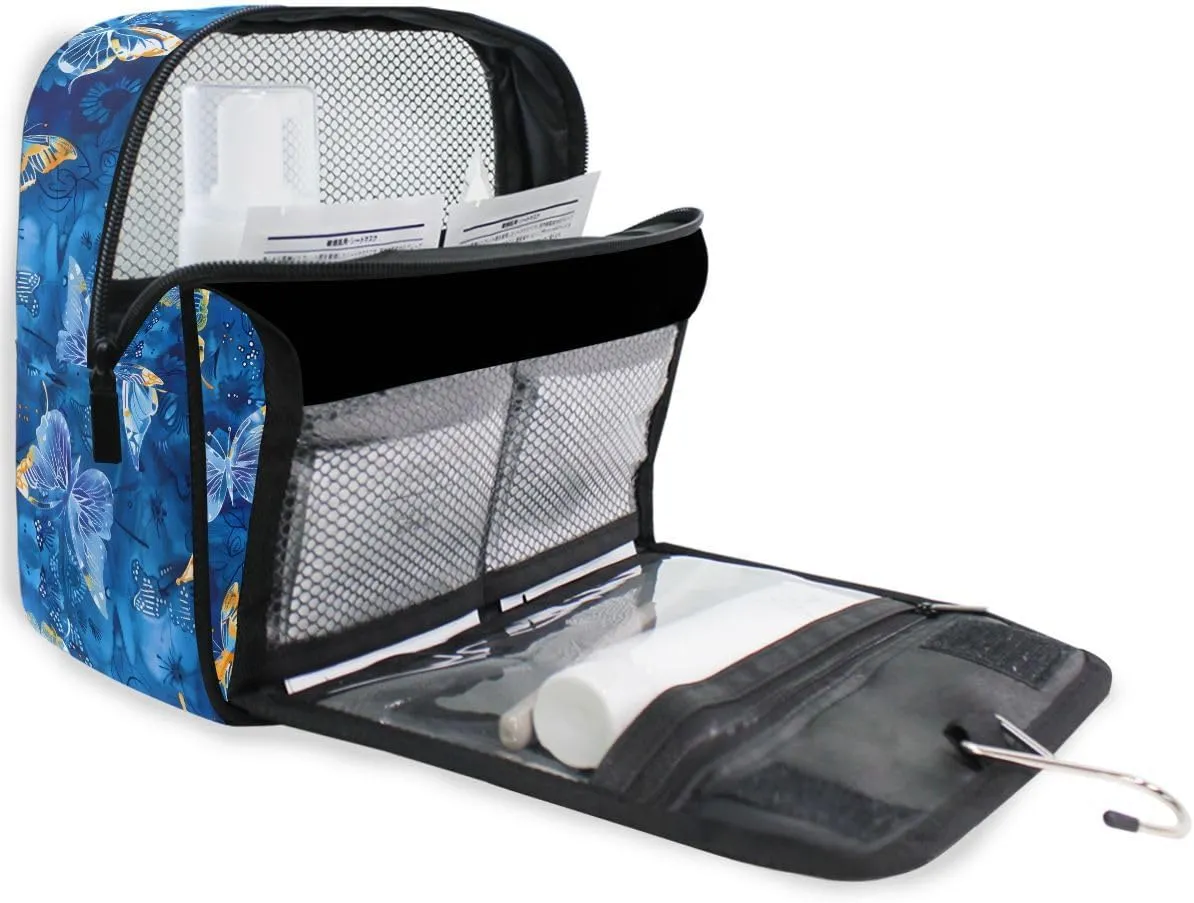 senya Hanging Travel Toiletry Bag Butterflies Dye Navy Kit Makeup Case Cosmetics Organizer for Men Women