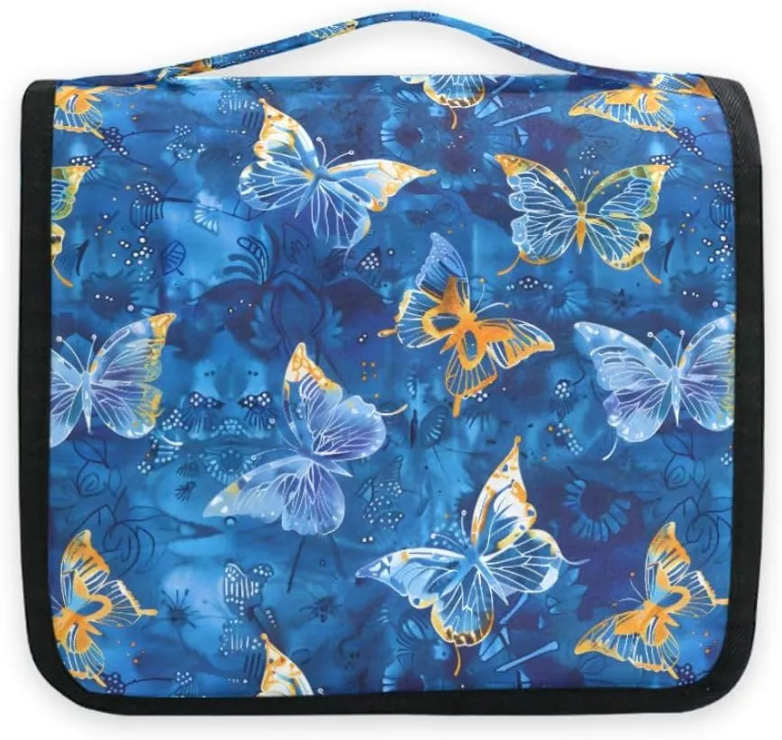 senya Hanging Travel Toiletry Bag Butterflies Dye Navy Kit Makeup Case Cosmetics Organizer for Men Women