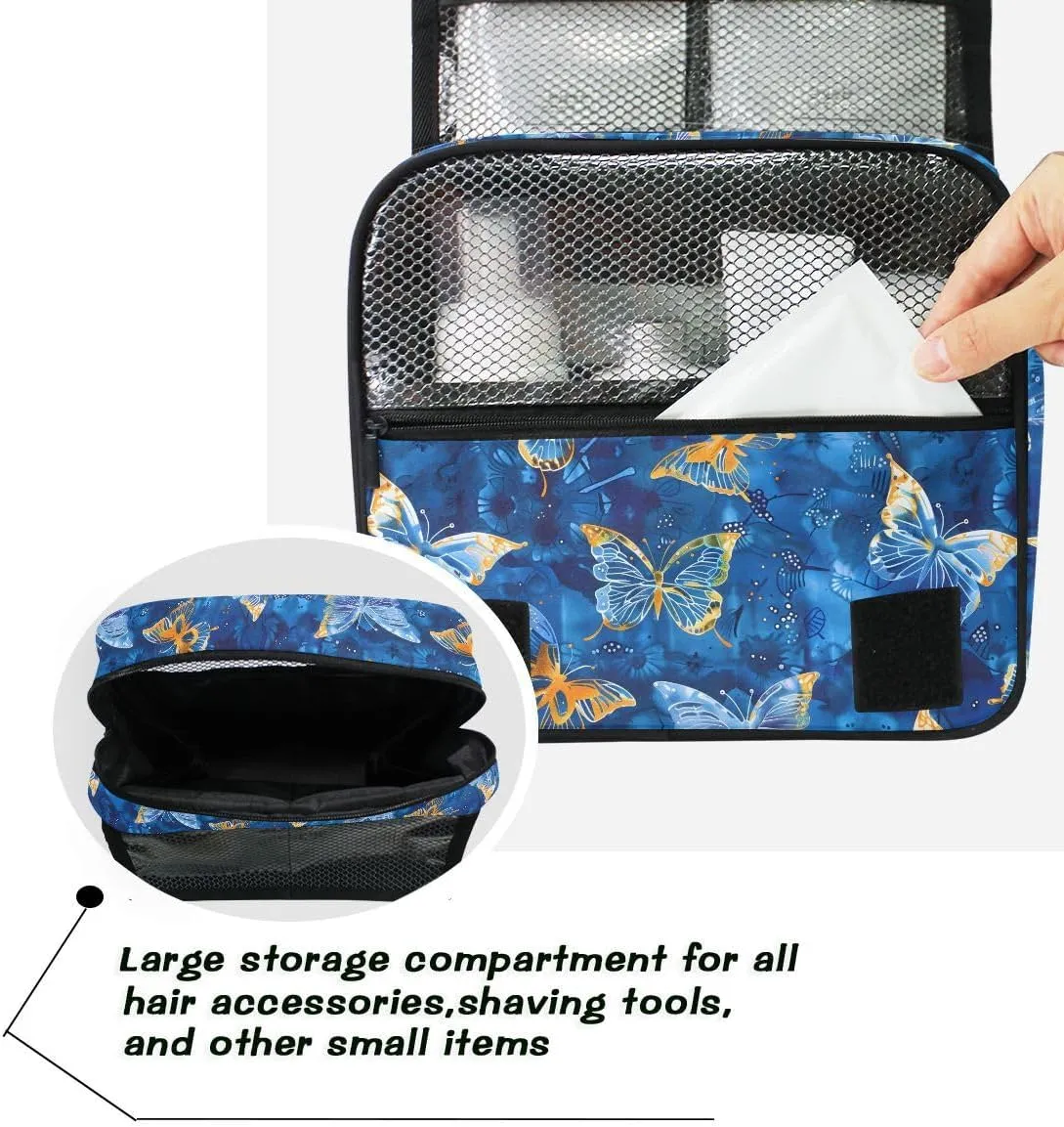 senya Hanging Travel Toiletry Bag Butterflies Dye Navy Kit Makeup Case Cosmetics Organizer for Men Women