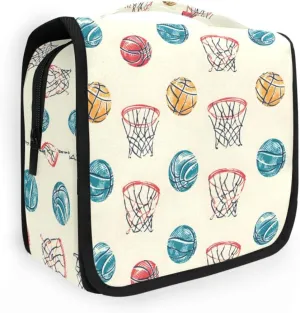 senya Hanging Travel Toiletry Bag Kit Boys Makeup Case Cosmetics Organizer for Men Women (Basketball Balls And Hoop)