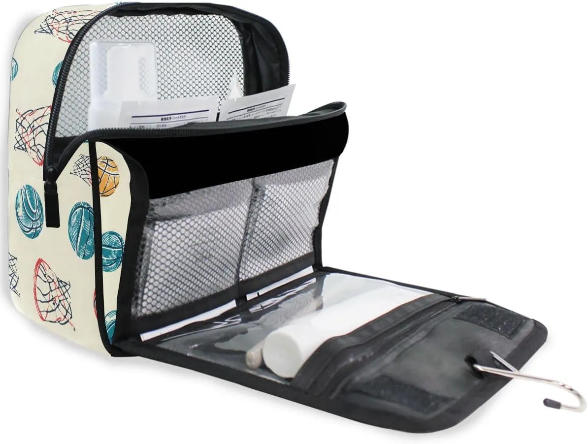 senya Hanging Travel Toiletry Bag Kit Boys Makeup Case Cosmetics Organizer for Men Women (Basketball Balls And Hoop)